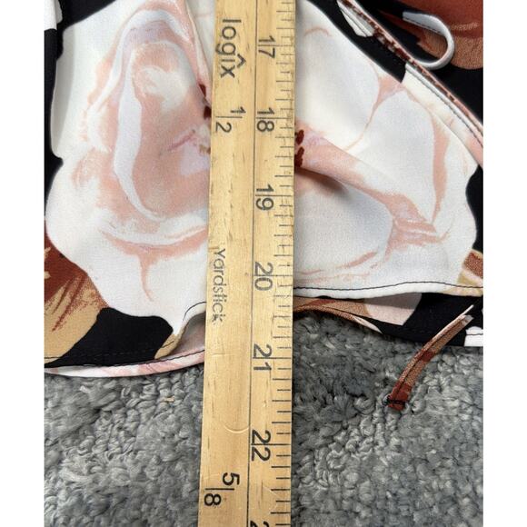 Express blouse top womens S Tie Waist Faux Wrap balloon sleeve brown floral - Picture 5 of 7